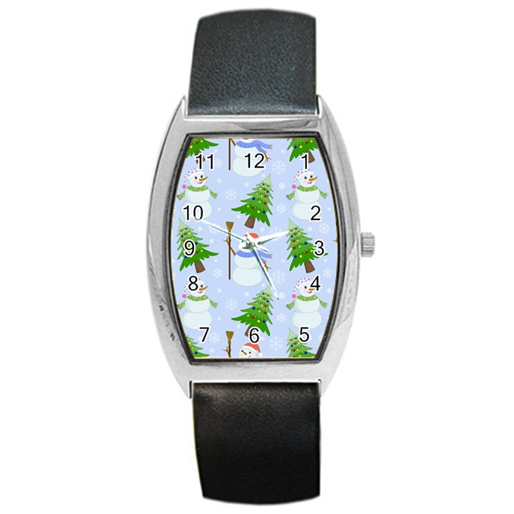 New Year Christmas Snowman Pattern, Barrel Style Metal Watch