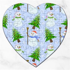 New Year Christmas Snowman Pattern, Jigsaw Puzzle (heart) by Grandong