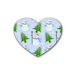 New Year Christmas Snowman Pattern, Rubber Heart Coaster (4 Pack) by Grandong