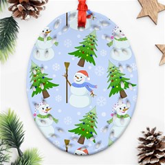 New Year Christmas Snowman Pattern, Oval Filigree Ornament (two Sides) by Grandong