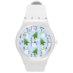 New Year Christmas Snowman Pattern, Round Plastic Sport Watch (m) by Grandong