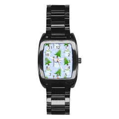 New Year Christmas Snowman Pattern, Stainless Steel Barrel Watch by Grandong