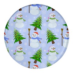 New Year Christmas Snowman Pattern, Round Glass Fridge Magnet (4 Pack) by Grandong