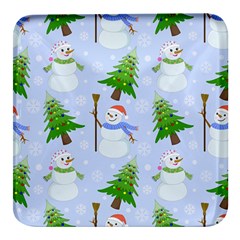 New Year Christmas Snowman Pattern, Square Glass Fridge Magnet (4 Pack) by Grandong