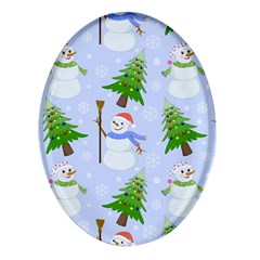 New Year Christmas Snowman Pattern, Oval Glass Fridge Magnet (4 Pack) by Grandong