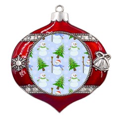 New Year Christmas Snowman Pattern, Metal Snowflake And Bell Red Ornament by Grandong