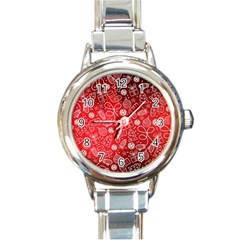 Christmas Pattern Red Round Italian Charm Watch by Grandong