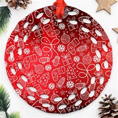 Christmas Pattern Red Round Filigree Ornament (two Sides) by Grandong