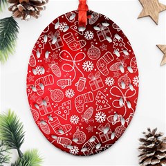 Christmas Pattern Red Oval Filigree Ornament (two Sides) by Grandong