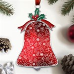 Christmas Pattern Red Metal Holly Leaf Bell Ornament Front