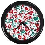 Background Vector Texture Christmas Winter Pattern Seamless Wall Clock (Black) Front