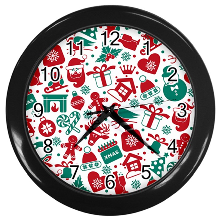 Background Vector Texture Christmas Winter Pattern Seamless Wall Clock (Black)