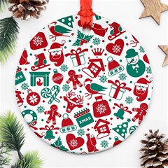 Background Vector Texture Christmas Winter Pattern Seamless Round Ornament (two Sides) by Grandong