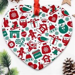 Background Vector Texture Christmas Winter Pattern Seamless Heart Ornament (two Sides) by Grandong