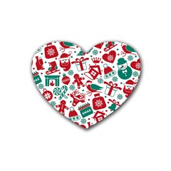 Background Vector Texture Christmas Winter Pattern Seamless Rubber Heart Coaster (4 Pack) by Grandong