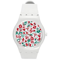 Background Vector Texture Christmas Winter Pattern Seamless Round Plastic Sport Watch (m) by Grandong