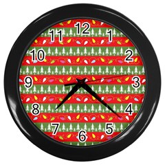 Christmas-papers-red-and-green Wall Clock (black) by Grandong