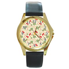 Christmas-paper-scrapbooking-- Round Gold Metal Watch