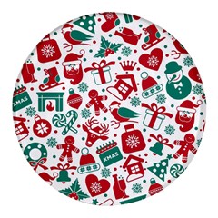 Background Vector Texture Christmas Winter Pattern Seamless Round Glass Fridge Magnet (4 Pack) by Grandong