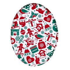 Background Vector Texture Christmas Winter Pattern Seamless Oval Glass Fridge Magnet (4 Pack) by Grandong