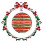 Christmas-papers-red-and-green Metal X mas Wreath Ribbon Ornament Front