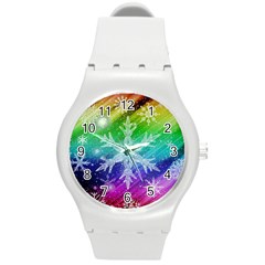 Christmas-snowflake-background Round Plastic Sport Watch (m) by Grandong