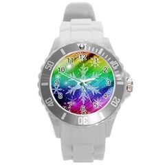 Christmas-snowflake-background Round Plastic Sport Watch (l) by Grandong