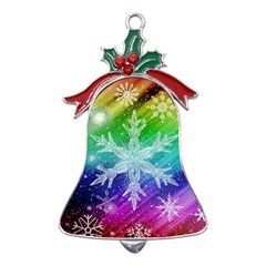 Christmas-snowflake-background Metal Holly Leaf Bell Ornament by Grandong