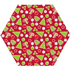 Christmas-paper-scrapbooking-pattern Wooden Puzzle Hexagon