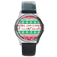 Merry Christmas Ya Filthy Animal Round Metal Watch by Grandong