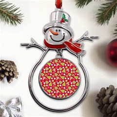 Christmas-paper-scrapbooking-pattern Metal Snowman Ornament by Grandong