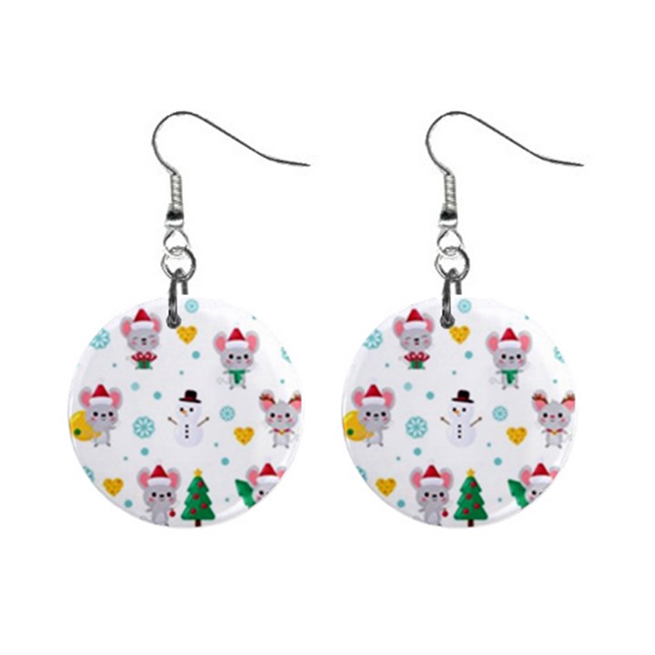 Christmas-seamless-pattern-with-cute-kawaii-mouse Mini Button Earrings