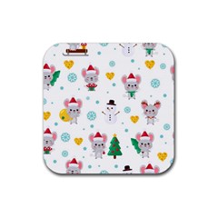 Christmas-seamless-pattern-with-cute-kawaii-mouse Rubber Coaster (square) by Grandong