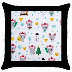 Christmas-seamless-pattern-with-cute-kawaii-mouse Throw Pillow Case (black) by Grandong