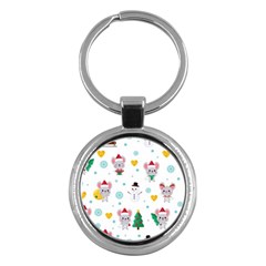 Christmas-seamless-pattern-with-cute-kawaii-mouse Key Chain (round) by Grandong