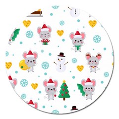 Christmas-seamless-pattern-with-cute-kawaii-mouse Magnet 5  (round) by Grandong