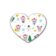 Christmas-seamless-pattern-with-cute-kawaii-mouse Rubber Heart Coaster (4 Pack) by Grandong