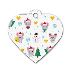 Christmas-seamless-pattern-with-cute-kawaii-mouse Dog Tag Heart (two Sides) by Grandong