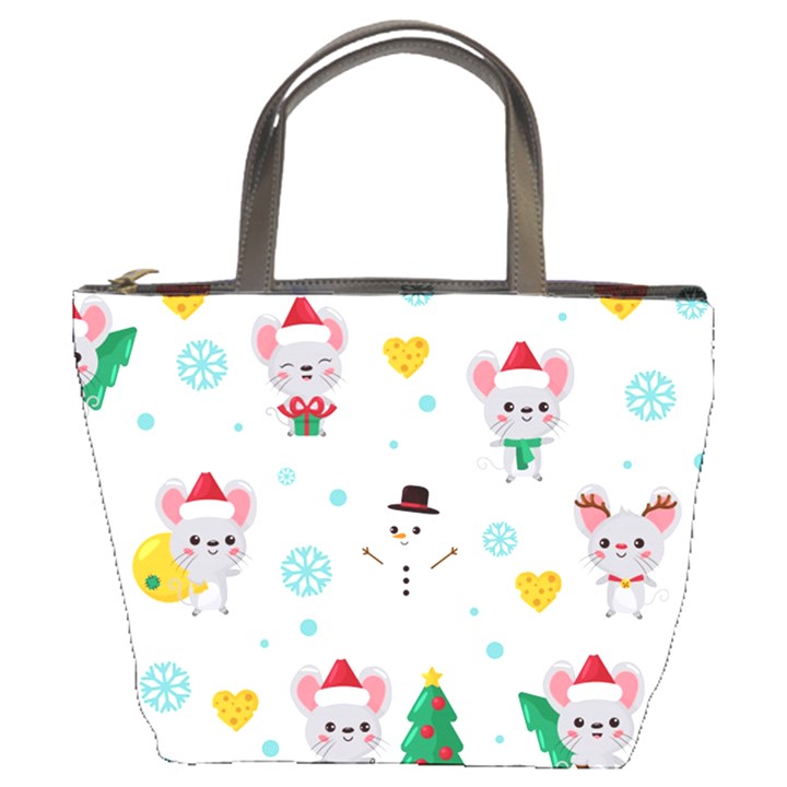 Christmas-seamless-pattern-with-cute-kawaii-mouse Bucket Bag