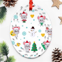 Christmas-seamless-pattern-with-cute-kawaii-mouse Ornament (oval Filigree) by Grandong