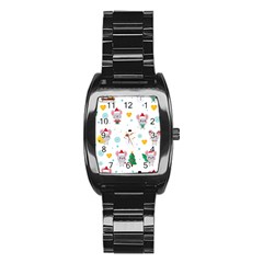 Christmas-seamless-pattern-with-cute-kawaii-mouse Stainless Steel Barrel Watch by Grandong