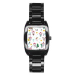 Christmas-seamless-pattern-with-cute-kawaii-mouse Stainless Steel Barrel Watch Front