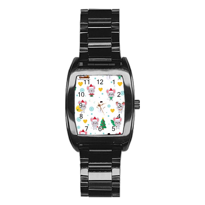 Christmas-seamless-pattern-with-cute-kawaii-mouse Stainless Steel Barrel Watch