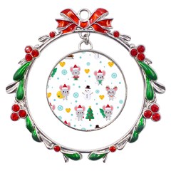 Christmas-seamless-pattern-with-cute-kawaii-mouse Metal X mas Wreath Ribbon Ornament by Grandong