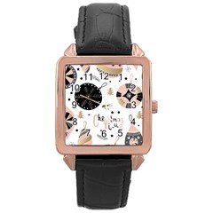 Christmas Time Rose Gold Leather Watch  by Grandong