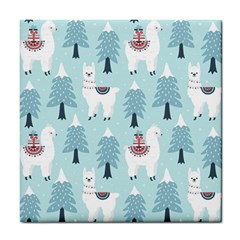 Christmas-tree-cute-lama-with-gift-boxes-seamless-pattern Tile Coaster by Grandong