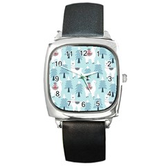 Christmas-tree-cute-lama-with-gift-boxes-seamless-pattern Square Metal Watch by Grandong