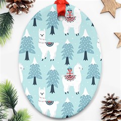 Christmas-tree-cute-lama-with-gift-boxes-seamless-pattern Oval Ornament (two Sides) by Grandong