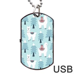 Christmas-tree-cute-lama-with-gift-boxes-seamless-pattern Dog Tag Usb Flash (one Side) by Grandong