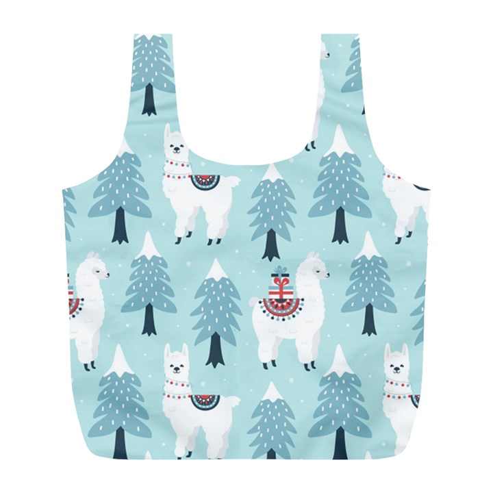 Christmas-tree-cute-lama-with-gift-boxes-seamless-pattern Full Print Recycle Bag (L)